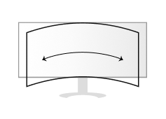 The icon representing a wide-curved monior with an 800R curvature, highlighting the bendable feautre with an arrow.