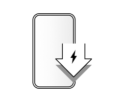 A smartphone and an arrow with an electric shape pointing downward, indicating a low power feature.