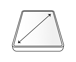 The smartphone screen has an arrow drawn diagonally across it, indicating the wide screen feature.